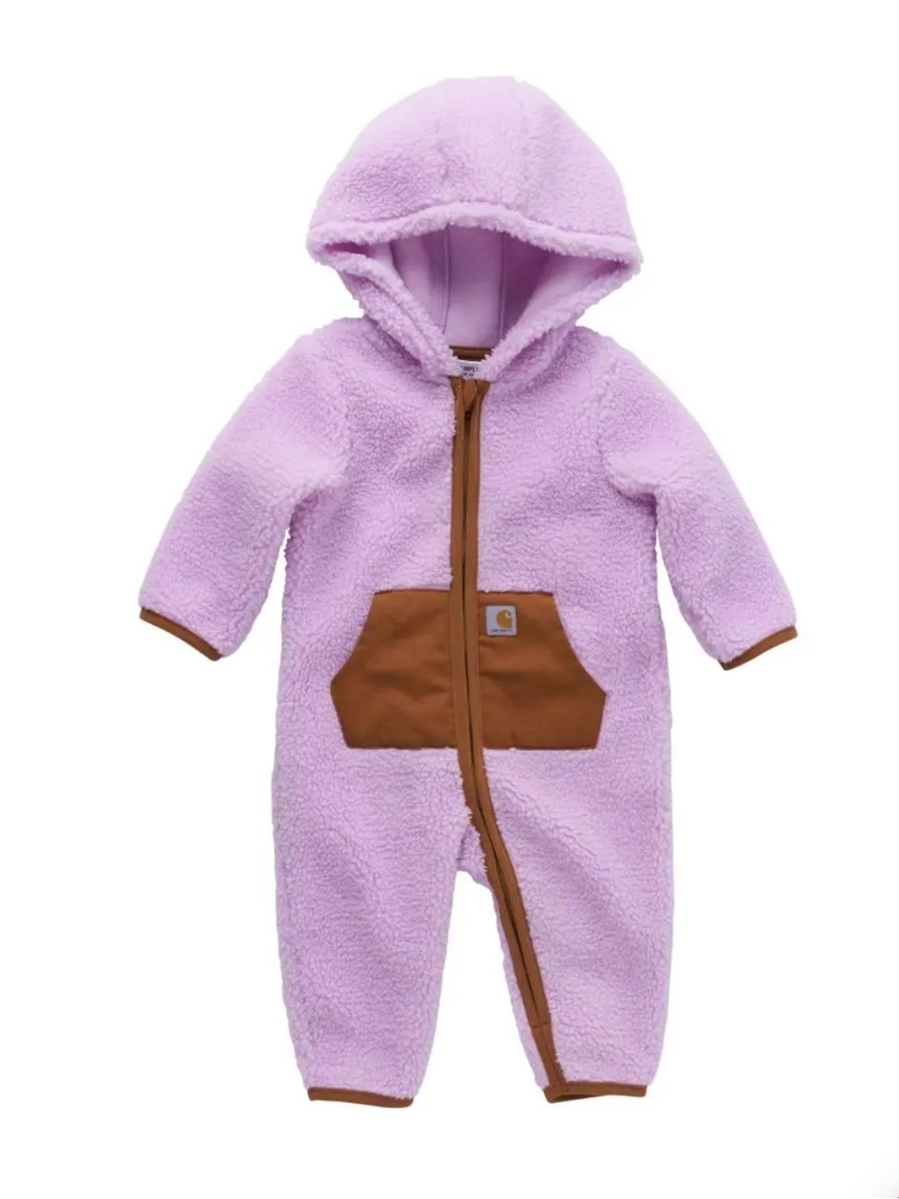 Carhartt Coverall Onesie Lavender Sherpa Hooded One-Piece Brown Pockets 3 Month